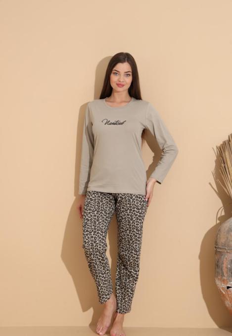Pijama Dama „Mantical" ,Pantaloni si Maneca Lunga,Culoare Crem,Engros